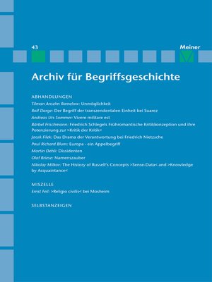 cover image of Archiv für Begriffsgeschichte. Band 43